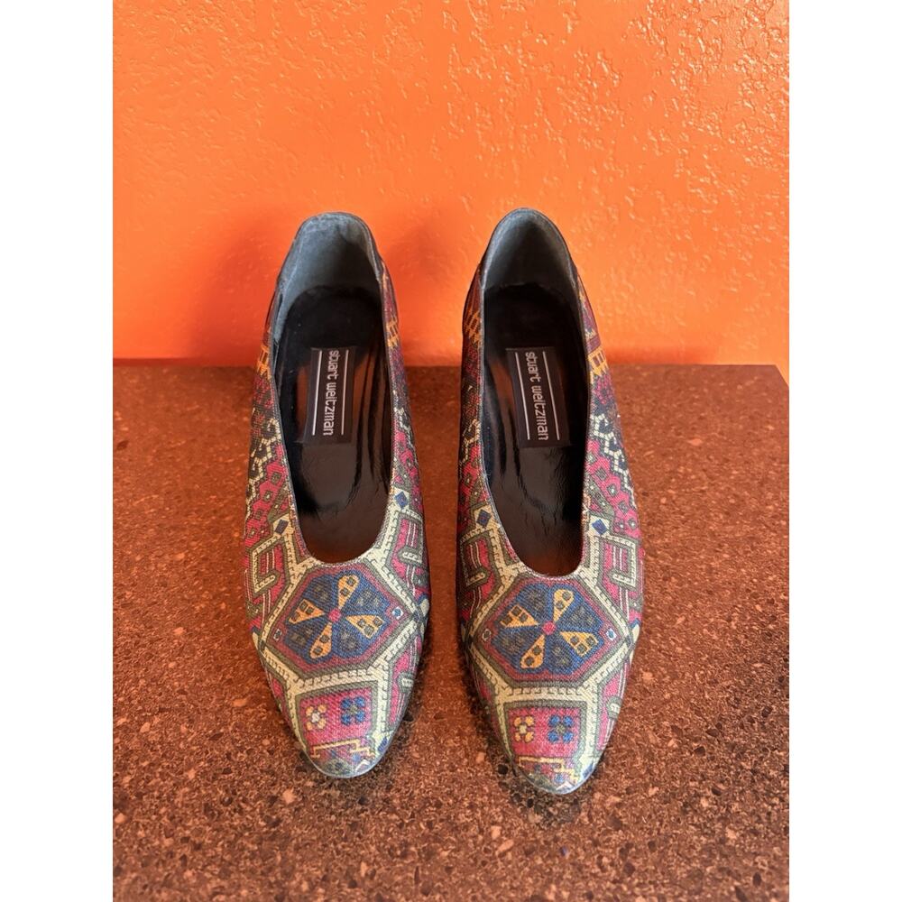Stuart Weitzman Geometric Patchwork Heel Pointed Toe Size 7 Vintage Rare 80s